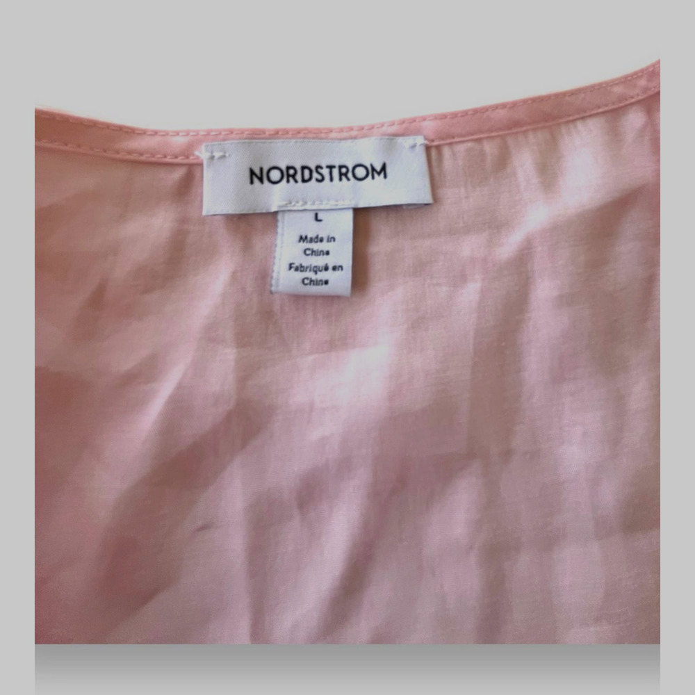 Nordstrom V-Neck Long Sleeve Button-Up Modal Blouse | Pale Pink, Sz L New - Picture 6 of 9